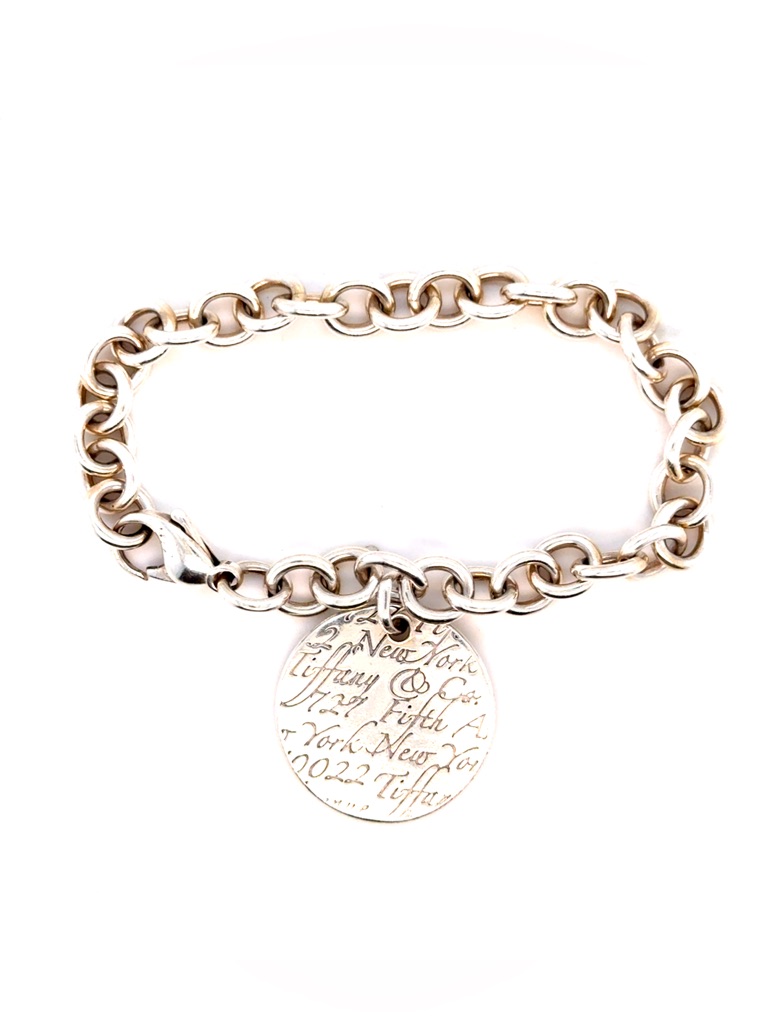 Tiffany & Co. Sterling Silver Round Script Tag Link Bracelet